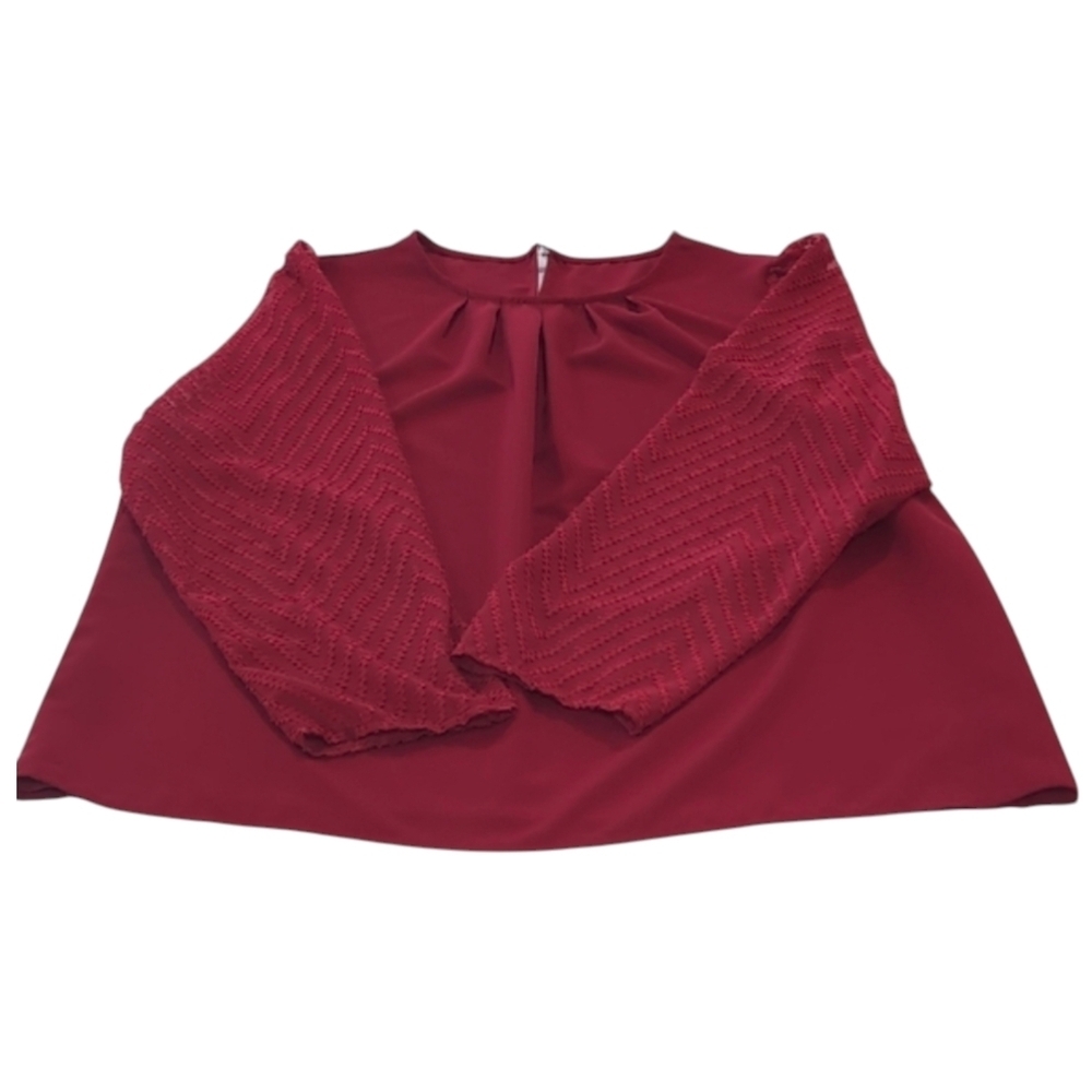 Burgundy Blouse Women's 2X with Patterned Sleeves Romance Valentine's Date - Picture 6 of 8